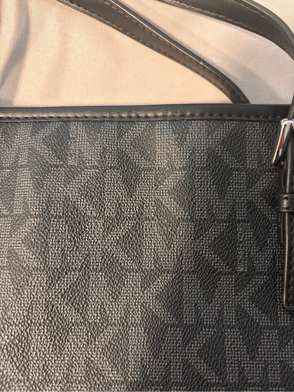 Michael Kors Black MK Monogram Tote with Silver Accent Charm